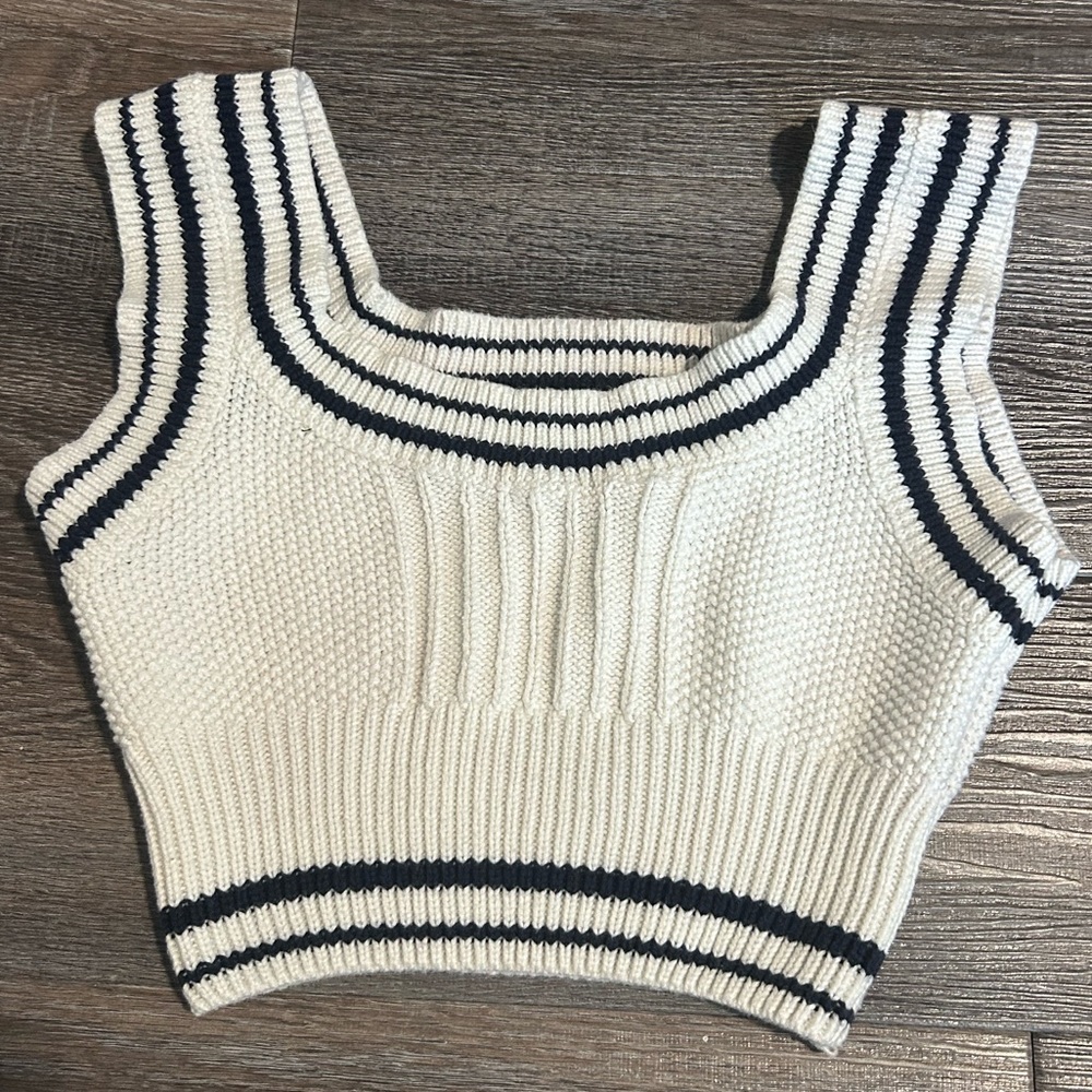 Cider Cream and Navy Knit Crop Top